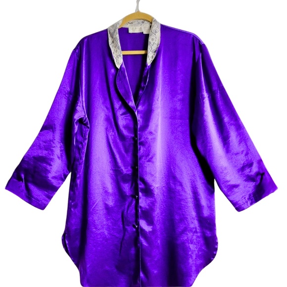 90s Victoria’s Secret Satin Button Down, Lace Collar, Sm, Gold Label Jewel Tone - Picture 6 of 9